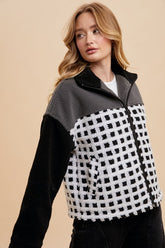 Annie Wear Plaid Zip Up Drop Shoulder Sherpa Jacket OutfitFlow